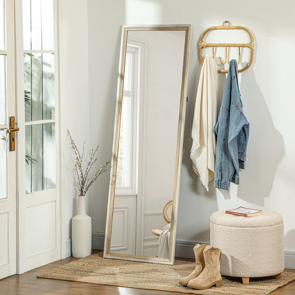 Floor Standing Mirror, Full Length Mirror, Free Standing, Leaning or Wall Mirror with Frame for Bedroom, Dark Wood Grain