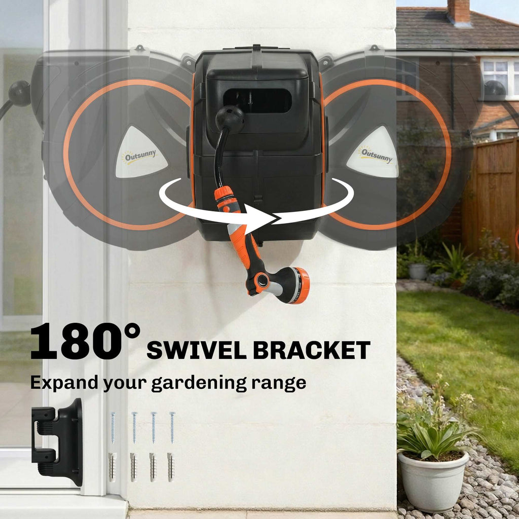 Retractable Garden Hose Reel, 1/2"x75.5ft Wall Mounted Hose Reel with 12-Pattern Nozzles, Auto Retraction, Self-Locking