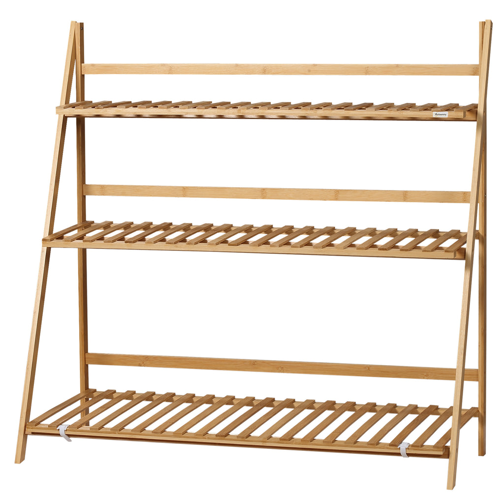 3-Tier Plant Stand, Plant Shelf Rack, Folding Bamboo Display Stand, 98x37x96.5cm, Natural
