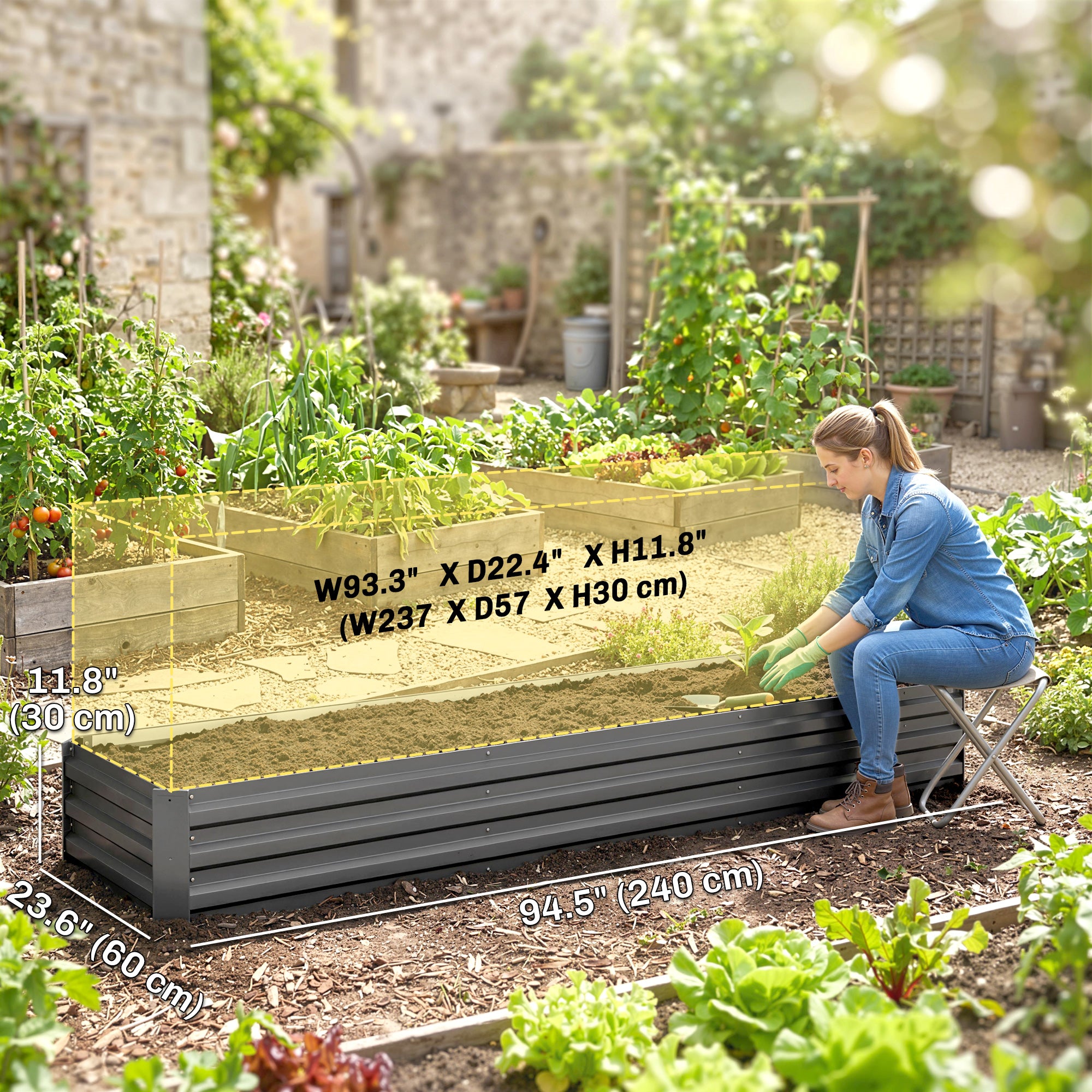 8'x2'x1' Galvanized Raised Bed, Large Elevated Planter Box for Growing Flowers, Herbs and Vegetables, Dark Grey