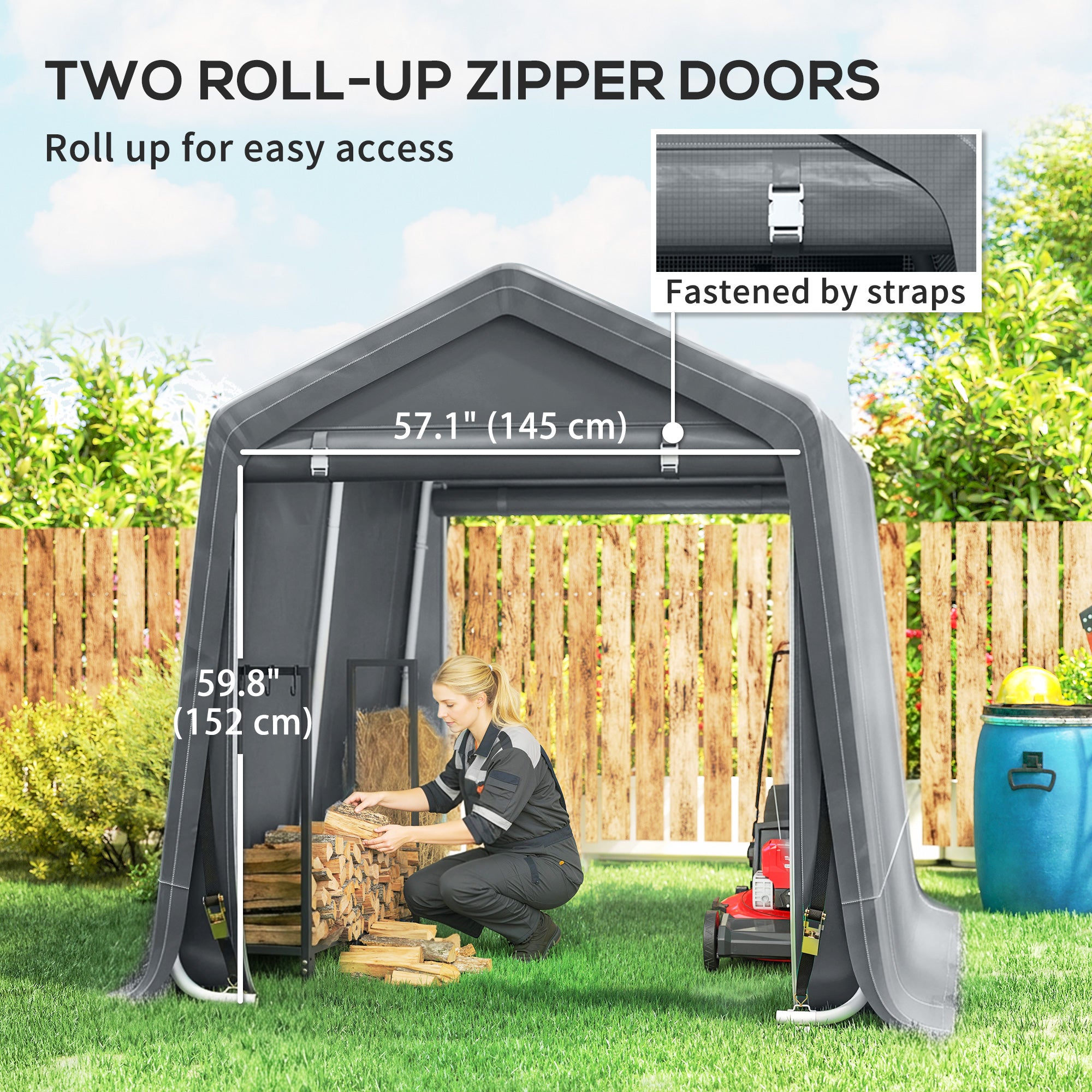 7.9' x 6.6' Garden Storage Tent, Patio Storage Shelter w/ Metal Frame and Double Zipper Doors, Dark Grey