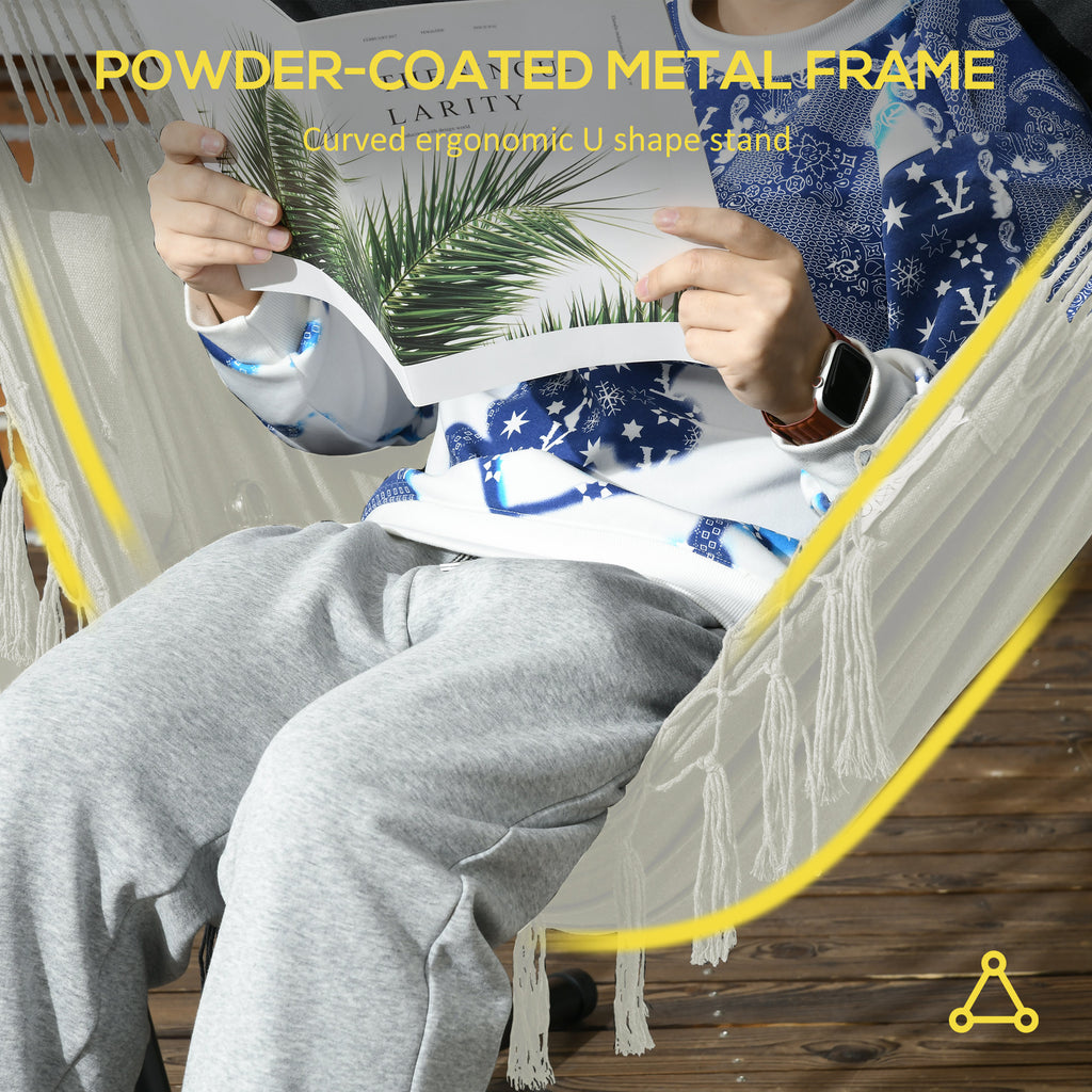Patio Hammock Chair with Stand, Outdoor Hammock Swing Hanging Lounge Chair with Side Pocket and Headrest, Cream