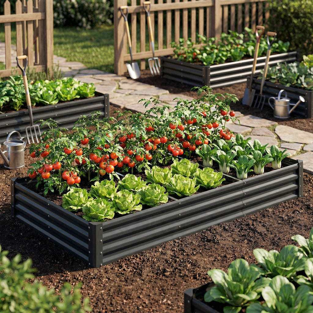8 x 4 x 1ft Galvanized Raised Garden Bed, Reinforced Outdoor Planter Box with Open Bottom, Dark Grey