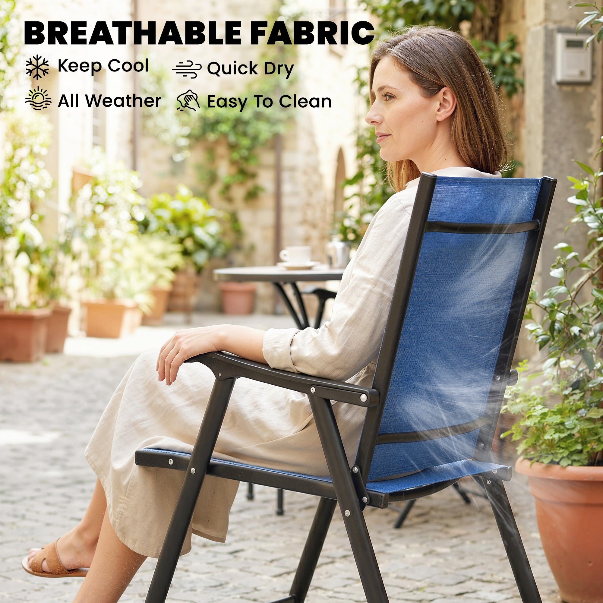Folding Patio Chairs Set of 4, High Back Outdoor Dining Chairs with Breathable Mesh Seat for Lawn, Deck, Blue