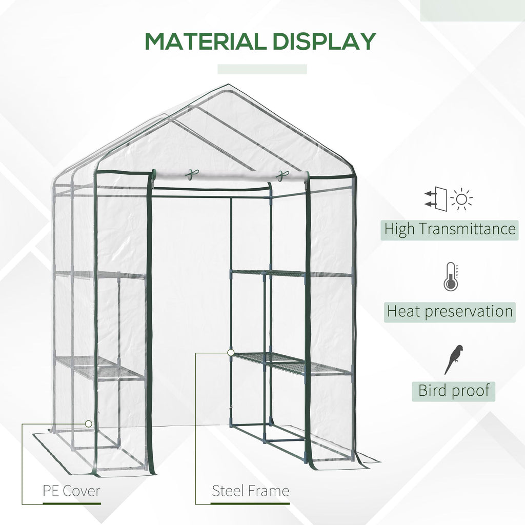 56" x 56" x 77" Walk-in Greenhouse, Portable Garden Flower Seed Warm House with 8 Shelves, Outdoor Plant Growth Hot House, PVC Cover, Transparent
