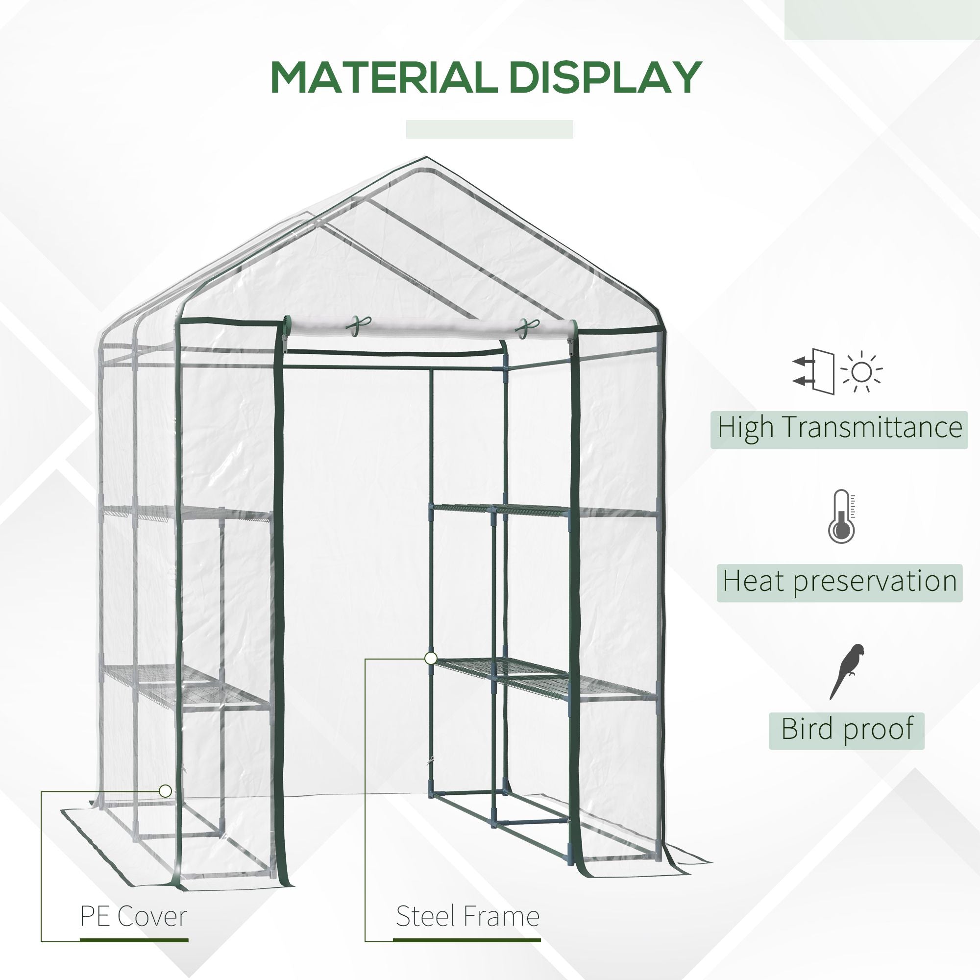 56" x 56" x 77" Walk-in Greenhouse, Portable Garden Flower Seed Warm House with 8 Shelves, Outdoor Plant Growth Hot House, PVC Cover, Transparent