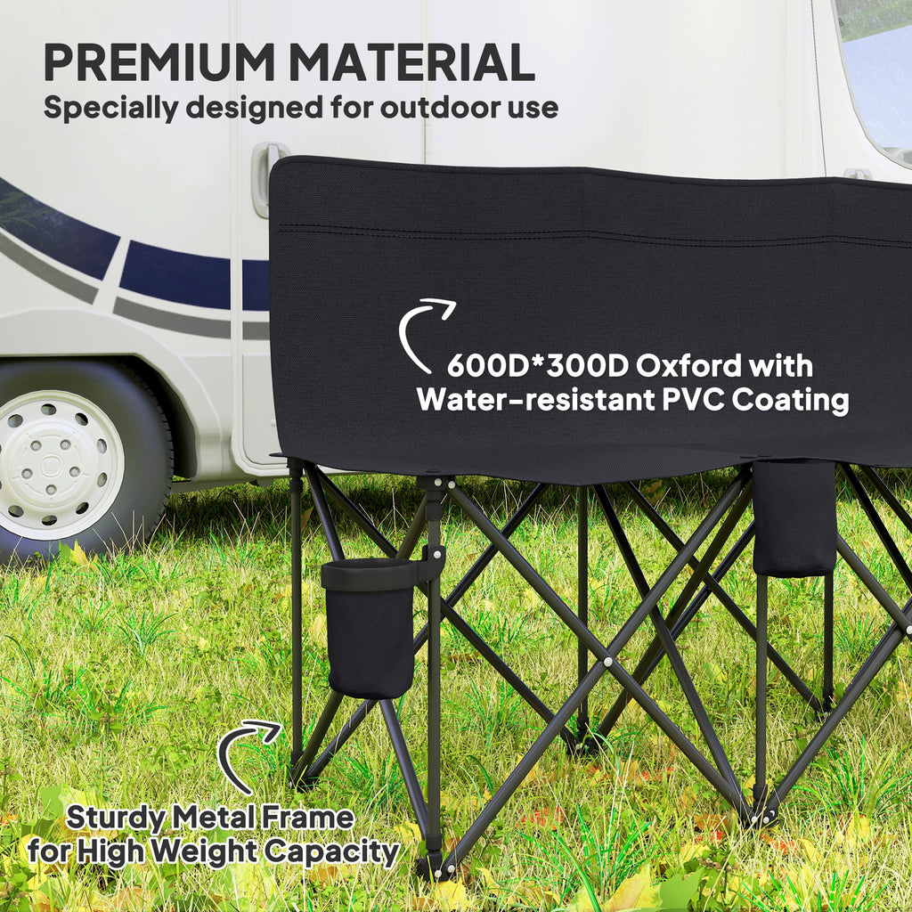 6 Seat Folding Camping Chair with Cup Holder and Carrying Case for Camping, Picnic, Sport Events, Black