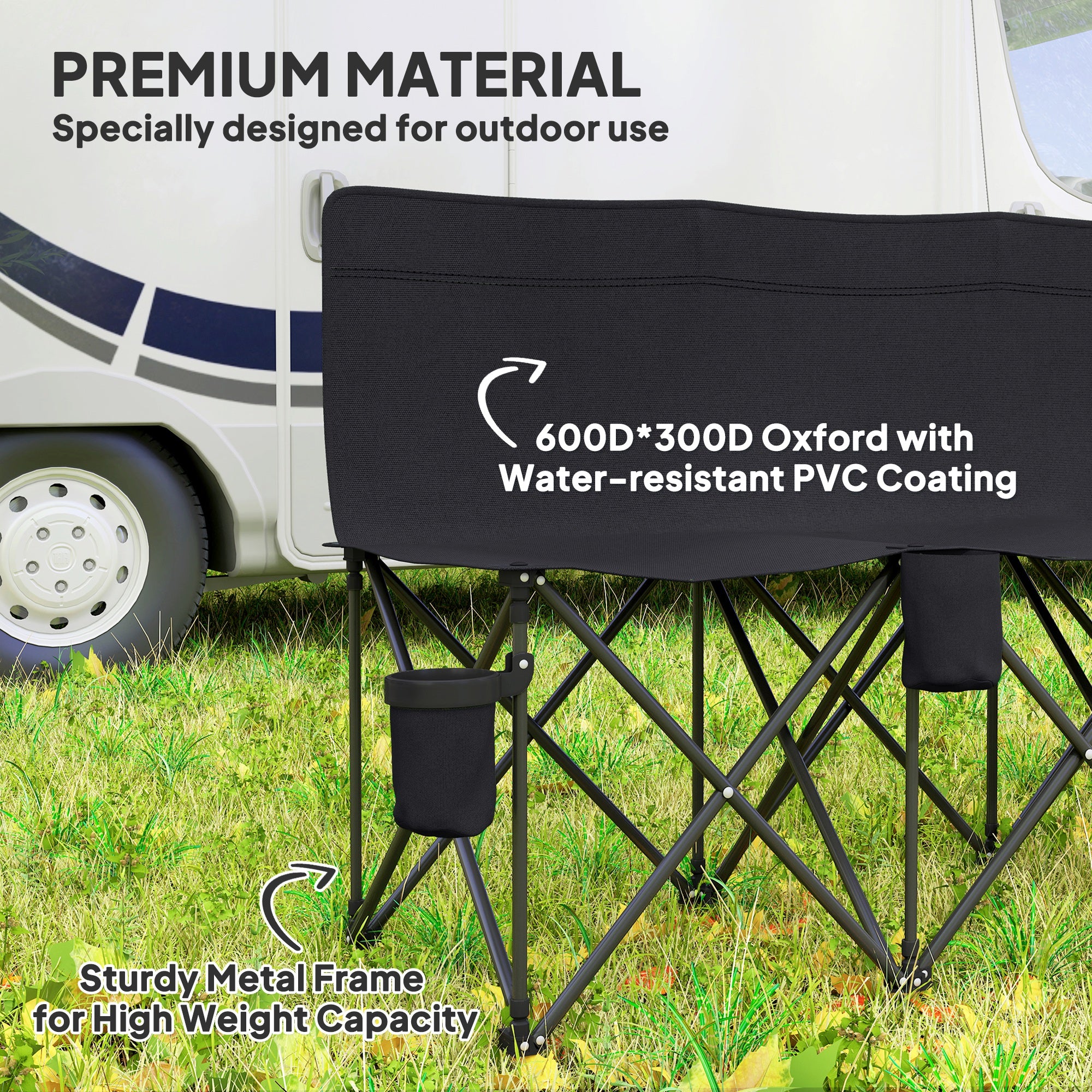 6 Seat Folding Camping Chair with Cup Holder and Carrying Case for Camping, Picnic, Sport Events, Black