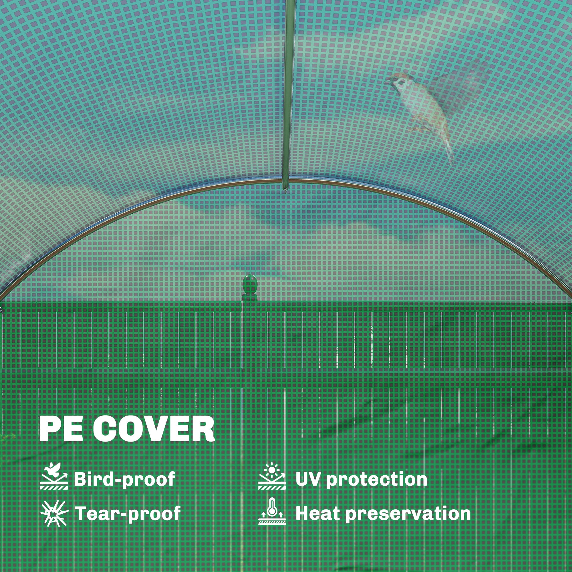 Walk-in Tunnel Greenhouse with 2 Support Rods, Mesh Door, Plant Hot House with PE Cover, 20'x10'x7', Green