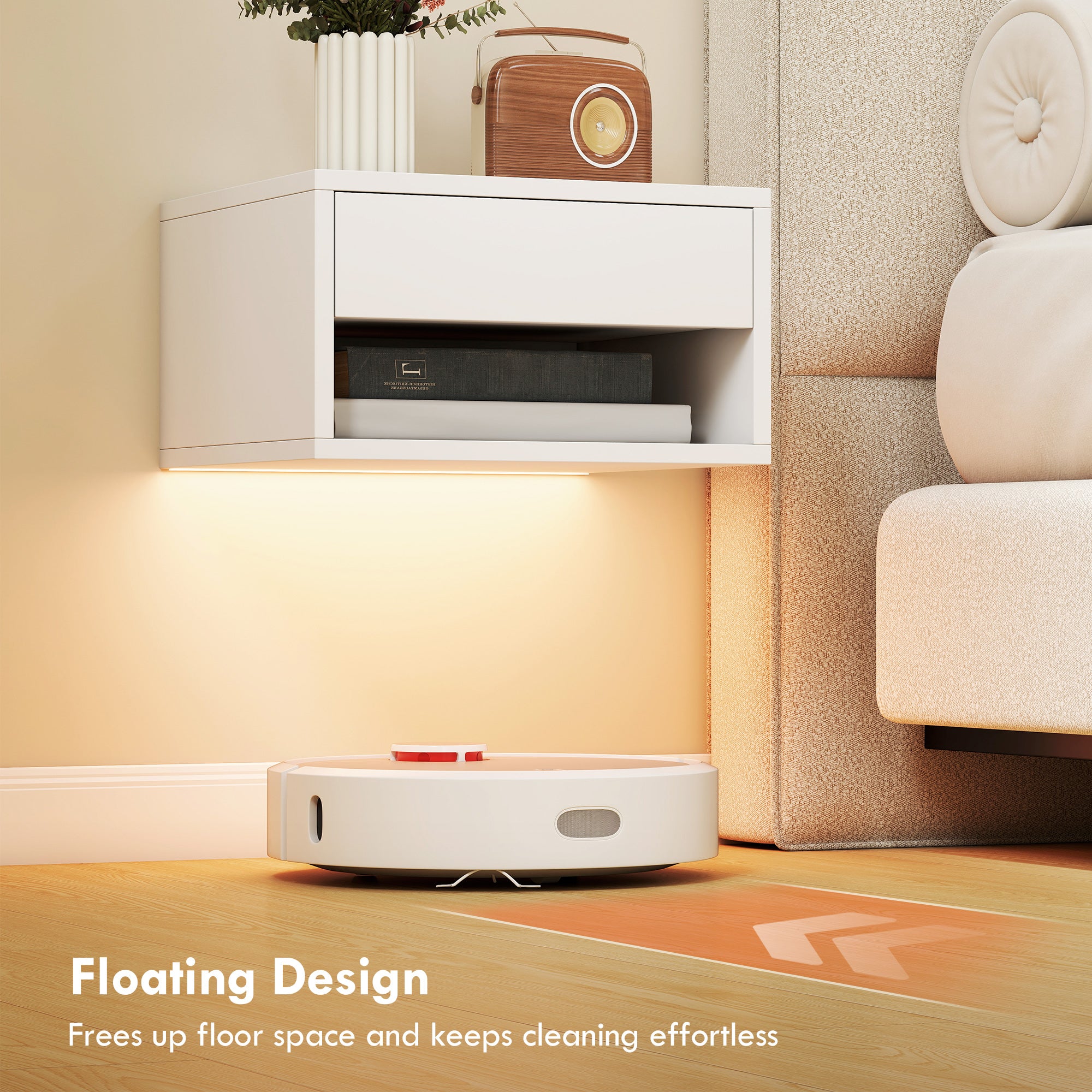Floating Bedside Table Set of 2 with RGB LED Lights App Control