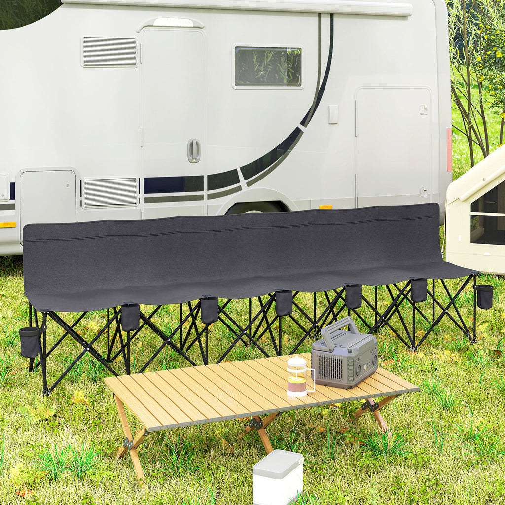 6 Seat Folding Camping Chair with Cup Holder and Carrying Case for Camping, Picnic, Sports Events, Dark Grey