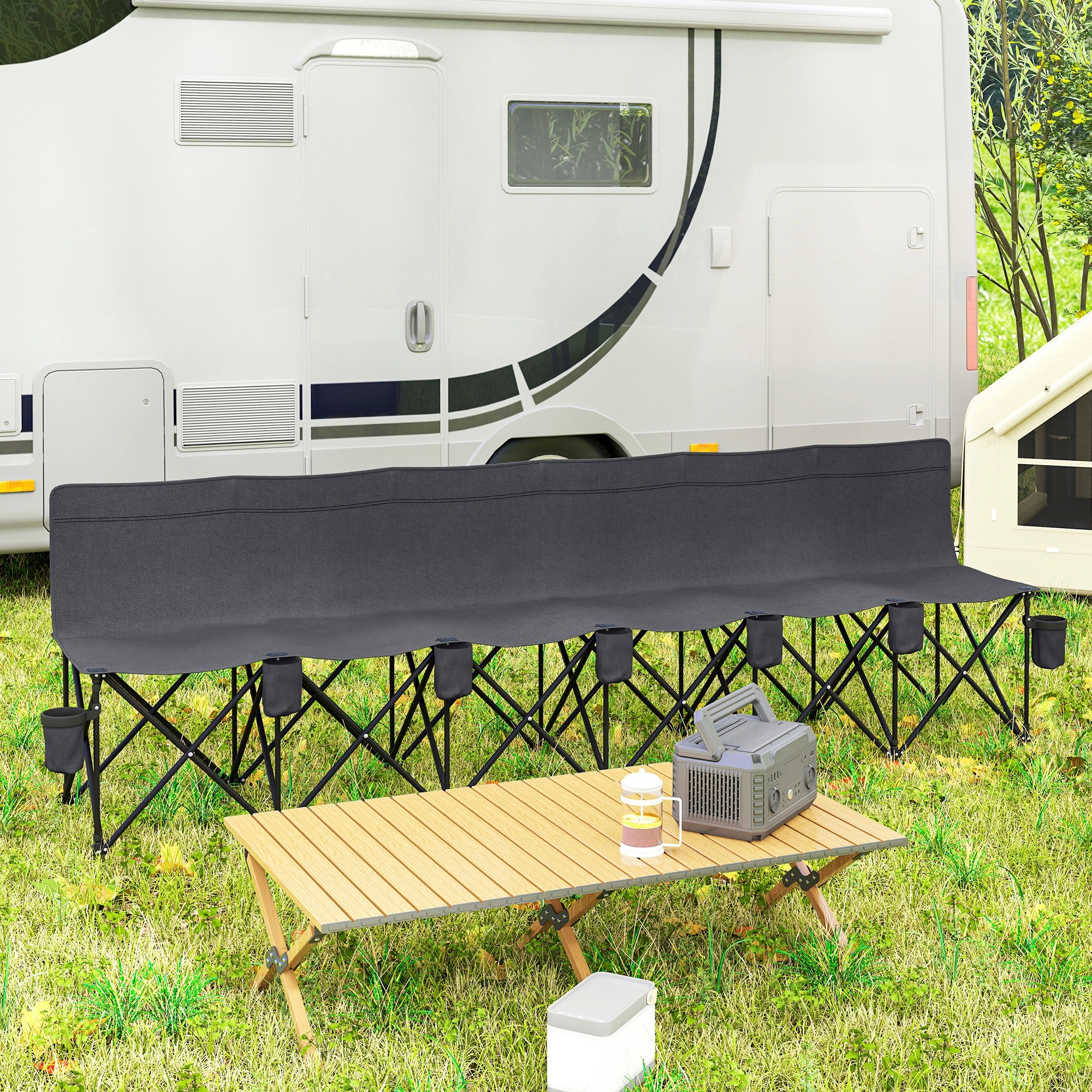 6 Seat Folding Camping Chair with Cup Holder and Carrying Case for Camping, Picnic, Sports Events, Dark Grey
