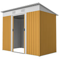 7' x 4' Outdoor Storage Shed, Metal Garden Tool Storage House Organizer with Lockable Sliding Doors and Vents for Backyard Patio Lawn, Yellow
