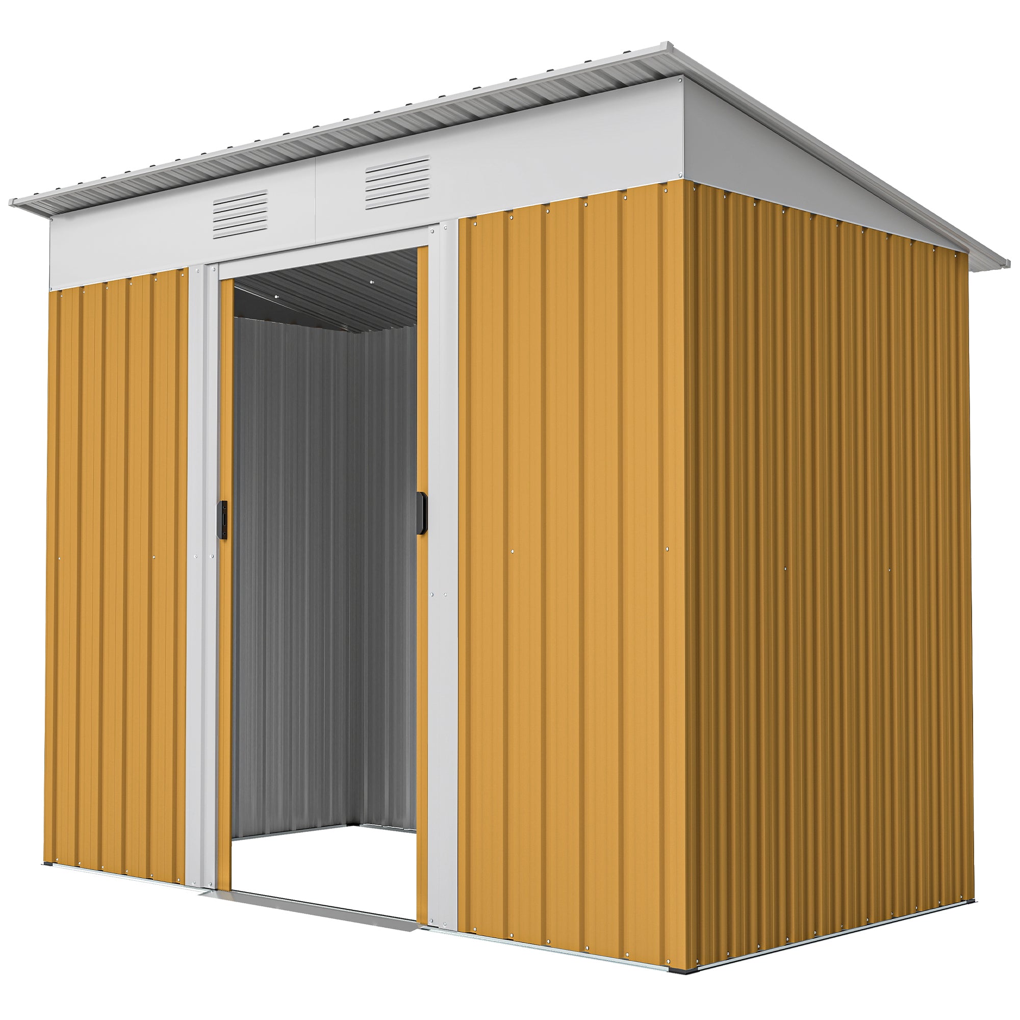 7' x 4' Outdoor Storage Shed, Metal Garden Tool Storage House Organizer with Lockable Sliding Doors and Vents for Backyard Patio Lawn, Yellow