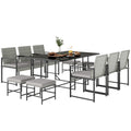 11 Pieces Wicker Patio Dining Set, Rattan Outdoor Furniture Set with 6 Armchairs, 4 Stools, Light Grey
