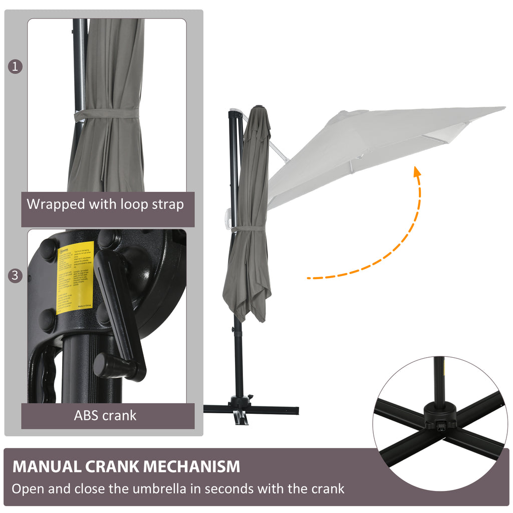 8' x 8' Square Patio Hanging Offset Umbrella with 360Â° Rotation, Aluminum Outdoor Cantilever Market Parasol, Light Grey