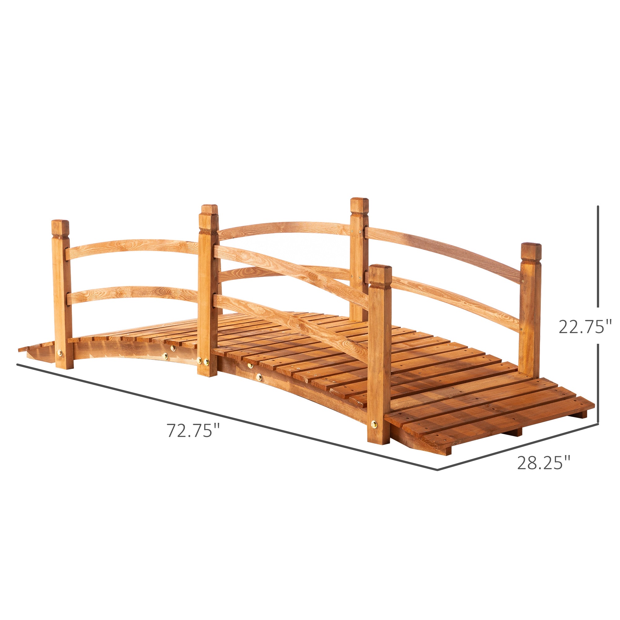 6FT Wooden Garden Bridge Classic Arc Footbridge with Guardrails for Stream Pond Walkway, Orange