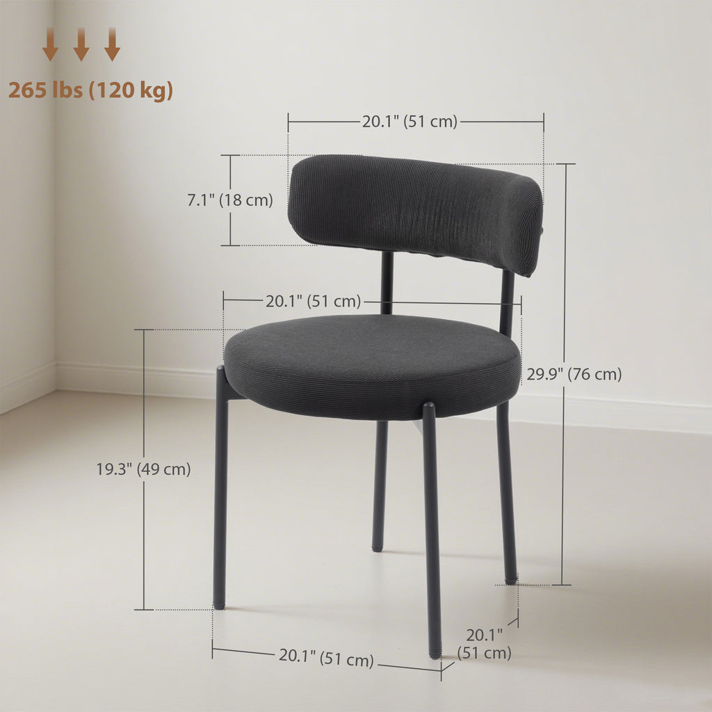 4 Pieces Kitchen Chairs, Modern Dining Chairs w/ Corduroy Upholstery and Steel Legs for Living Room, Black