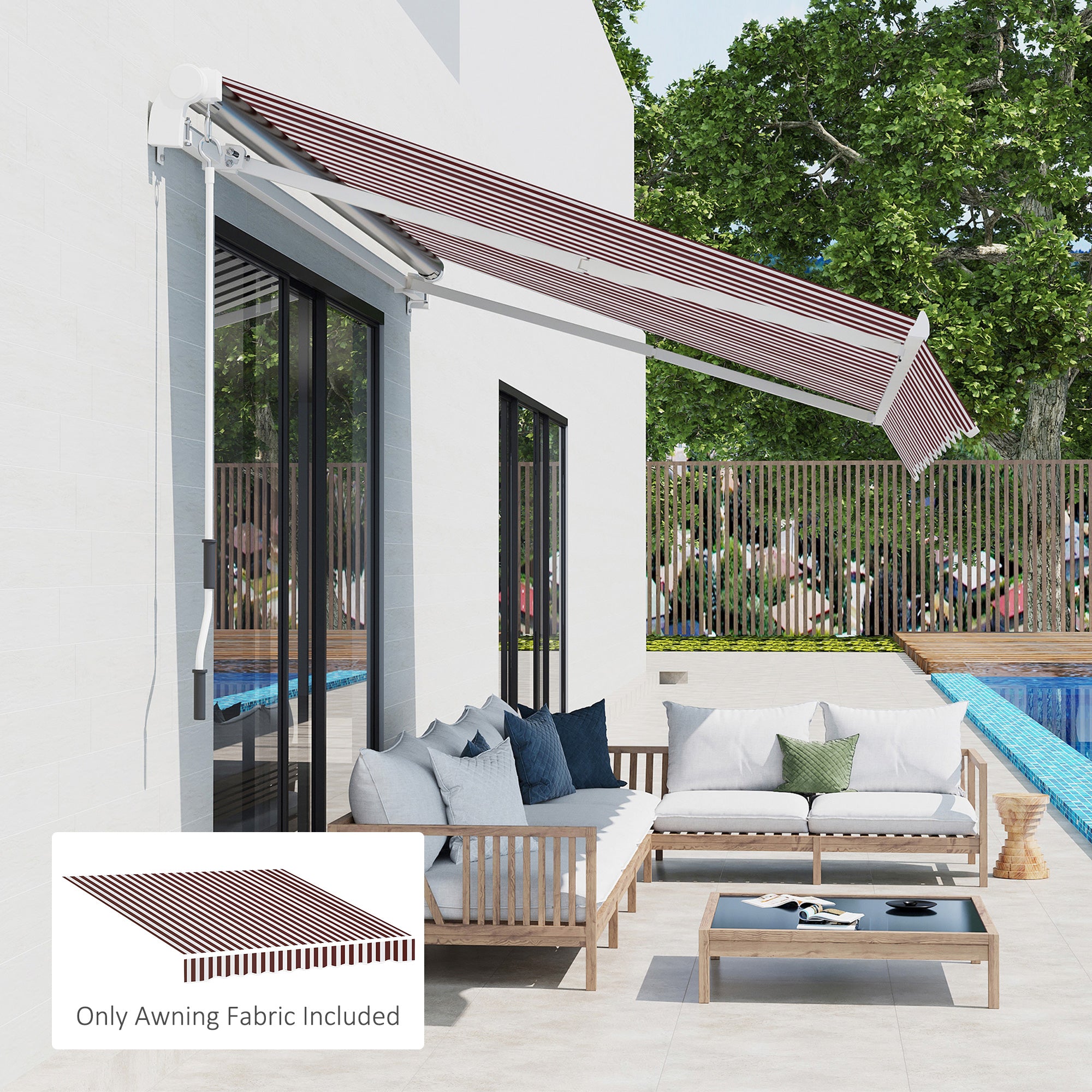 9' x 8' Outdoor Sunshade Canopy Awning Cover, Retractable Awning Fabric Replacement, UV Protection, Red and White