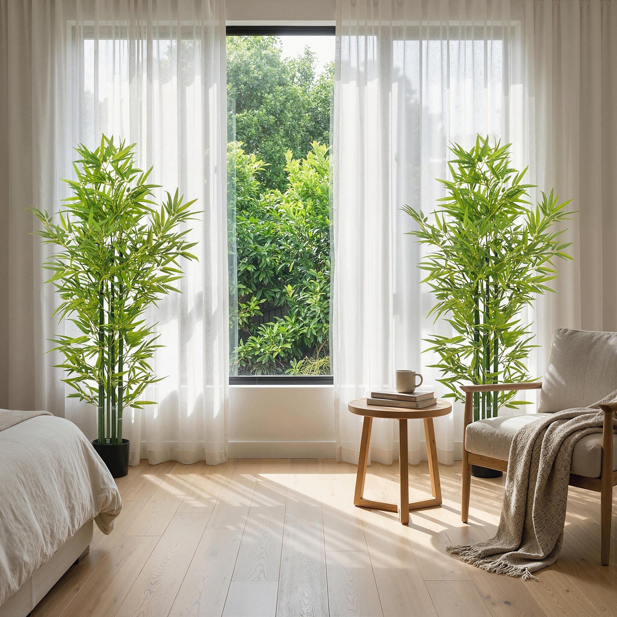 5FT Artificial Bamboo Tree, Faux Decorative Plant in Nursery Pot for Indoor Decor, Set of 2
