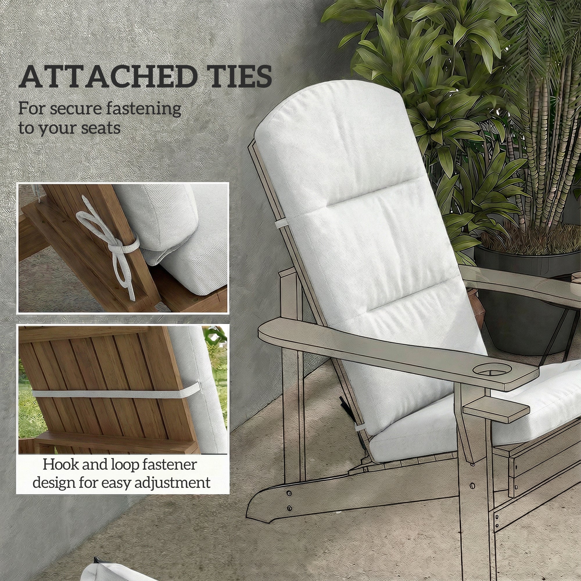 Patio Chair Cushion for Adirondack Chairs Replacement Cushion with Back and Ties, Light Grey