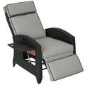 Wicker Recliner Chair with Adjustable Backrest and Footrest, Washable Cushion, Side Tray, Light Grey