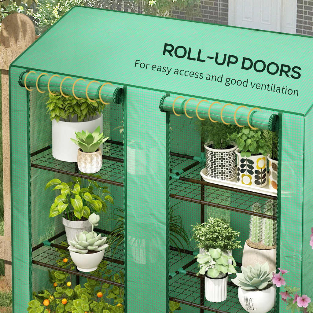 Portable Mini Greenhouse Green House with 3 Tier Shelves, Reinforced PE Cover, Roll-up Doors, 56.3" x 18.1" x 59.4"