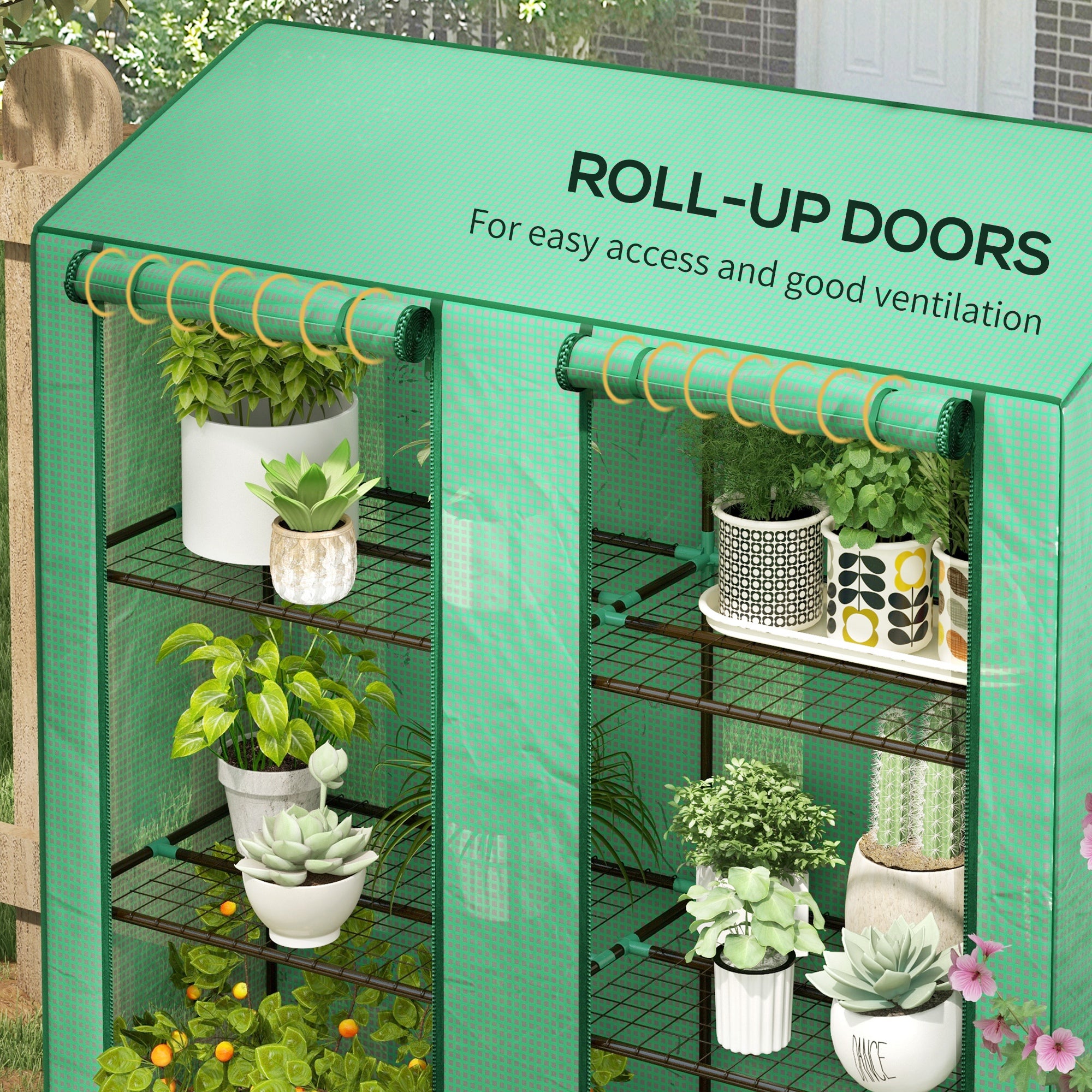 Portable Mini Greenhouse Green House with 3 Tier Shelves, Reinforced PE Cover, Roll-up Doors, 56.3" x 18.1" x 59.4"