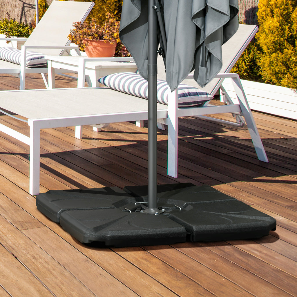 4 Piece Umbrella Base Stand Cantilever Offset Patio Umbrella Weight Plates w/ U Locking, 123 lb Capacity Water or 158 lb Capacity Sand, Black