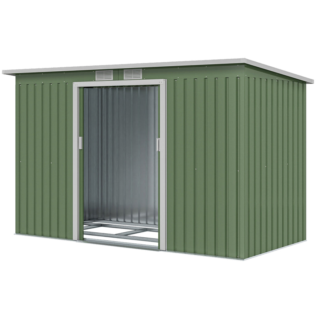 9' x 4' Garden Metal Storage Shed Outdoor Equipment Tool Box with Foundation Kit, Ventilation & Doors, Light Green