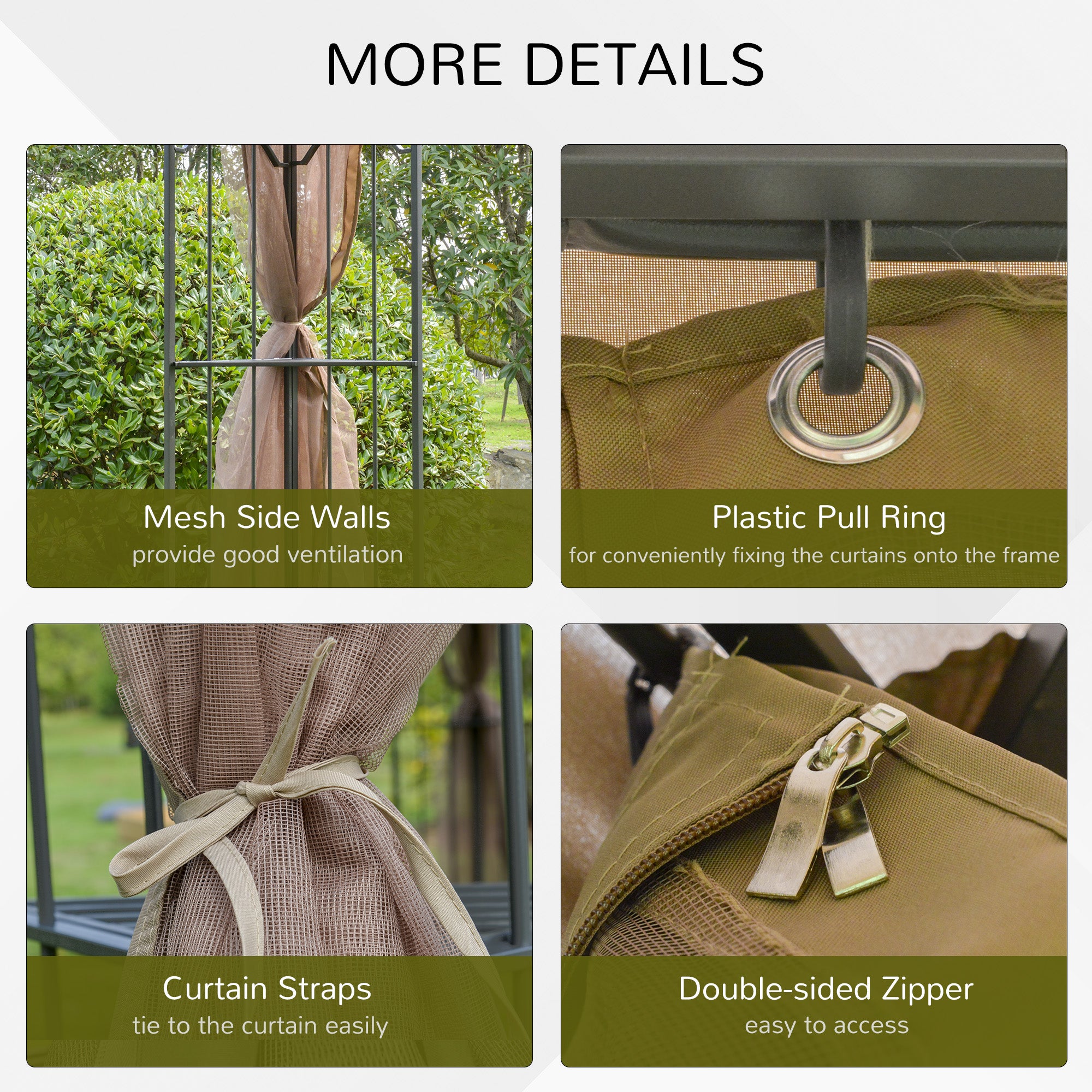 10' x 10' Steel Outdoor Patio Gazebo Canopy with Removable Mesh Curtains, Display Shelves, & Steel Frame, Brown