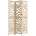 3 Panel Room Divider, Detachable Folding Privacy Screens with Palm Leaf Design for Home Office, Natural Wood Finish