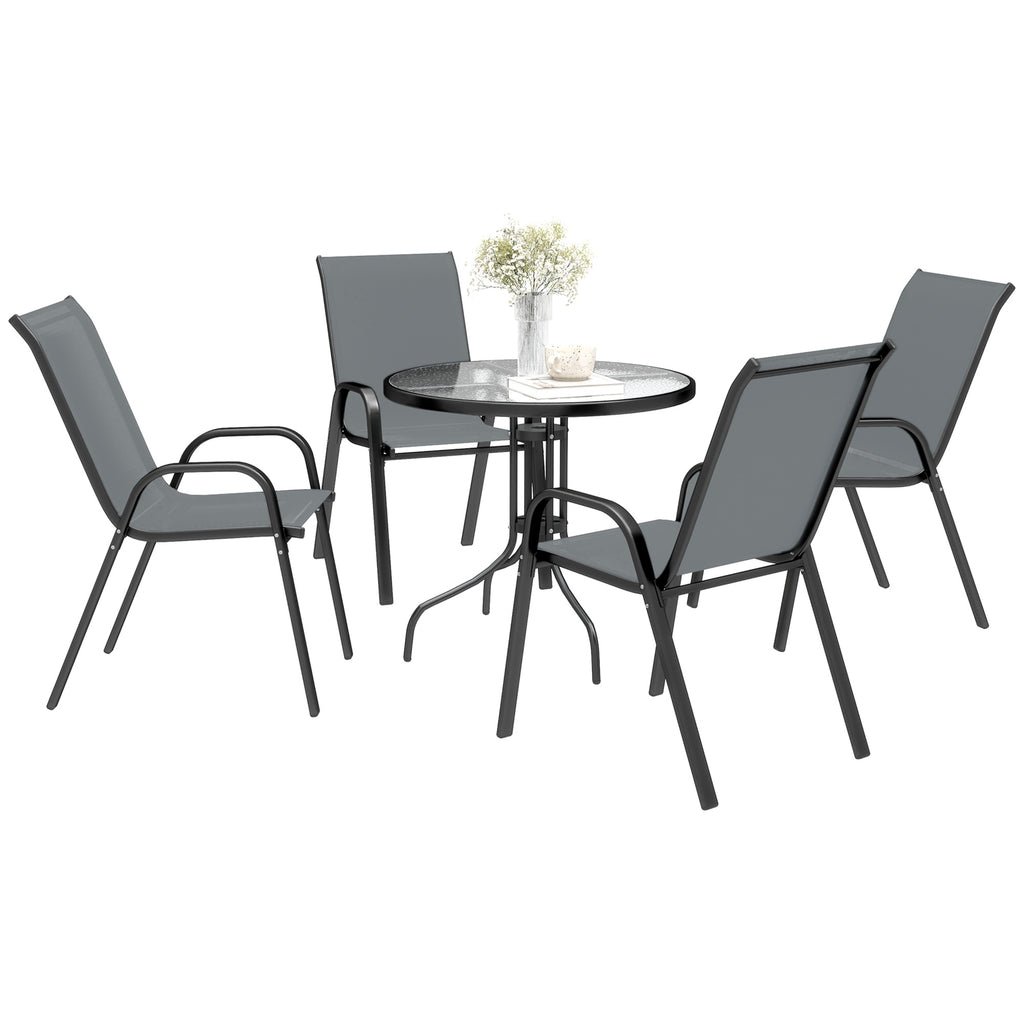 Five-Piece Steel Patio Set, with Glass-Top Table - Dark Grey