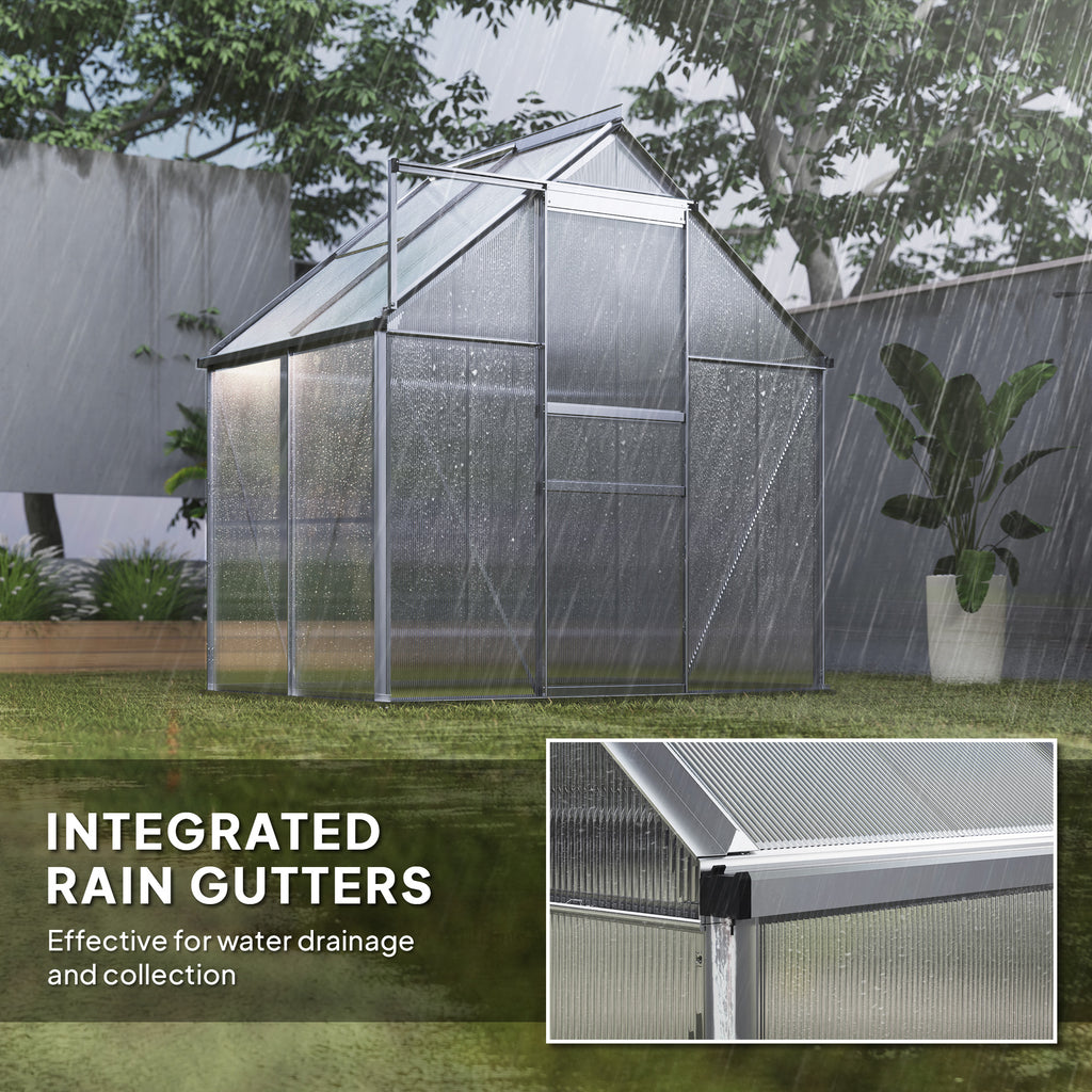 6' x 4' x 6.6' Walk-in Greenhouse, Polycarbonate Greenhouse with Adjustable Roof Vent, Base, Sliding Door, Clear
