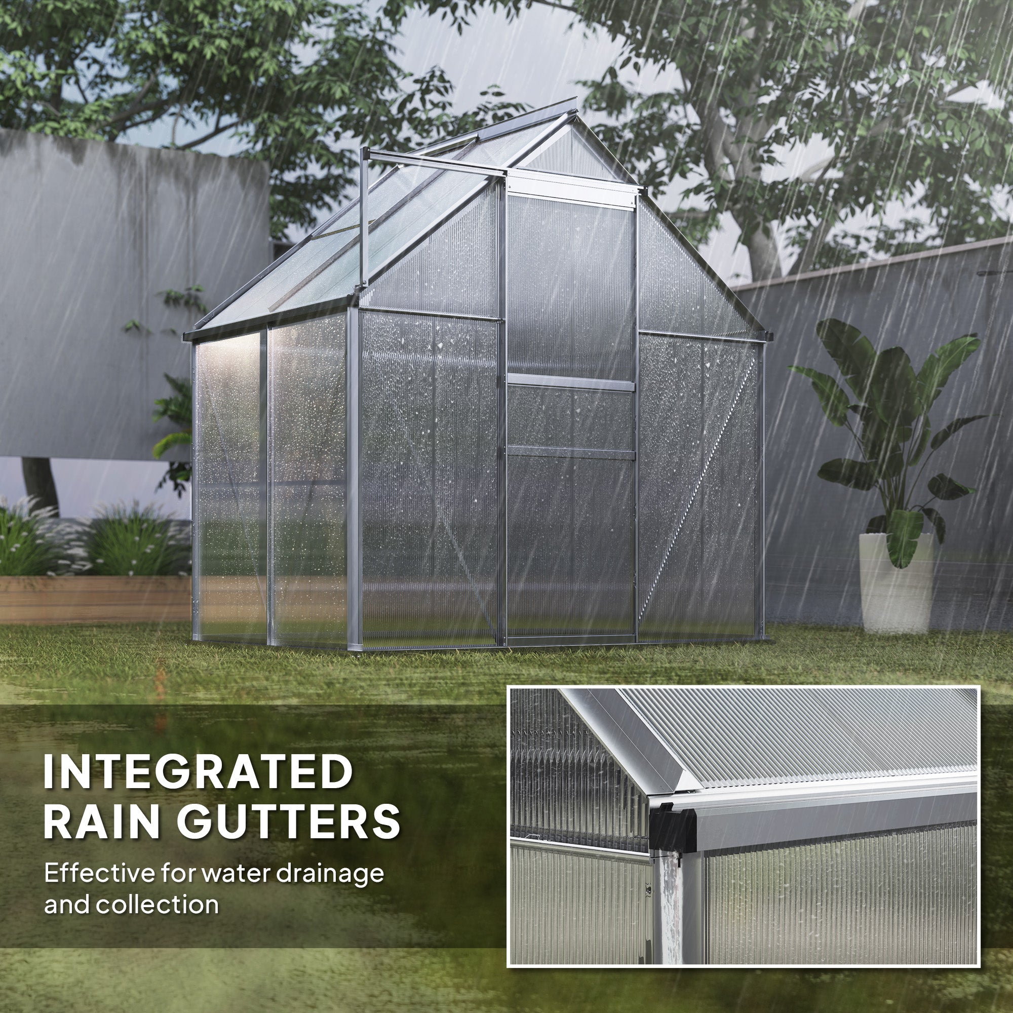 6' x 4' x 6.6' Walk-in Greenhouse, Polycarbonate Greenhouse with Adjustable Roof Vent, Base, Sliding Door, Clear