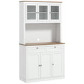 71" Pantry Cabinet with Microwave Space, Kitchen Cabinet with Hutch, 2 Drawers, Adjustable Shelves, Glass Doors, White