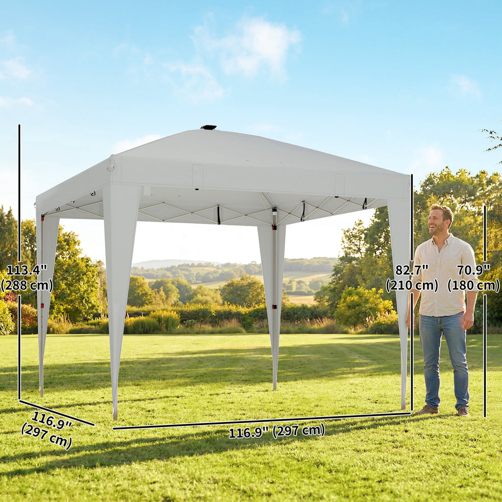 10 x 10 ft Pop Up Canopy Tent with Central Light, UPF 50+ Instant Portable Canopy Shelter with Remote, Light Grey