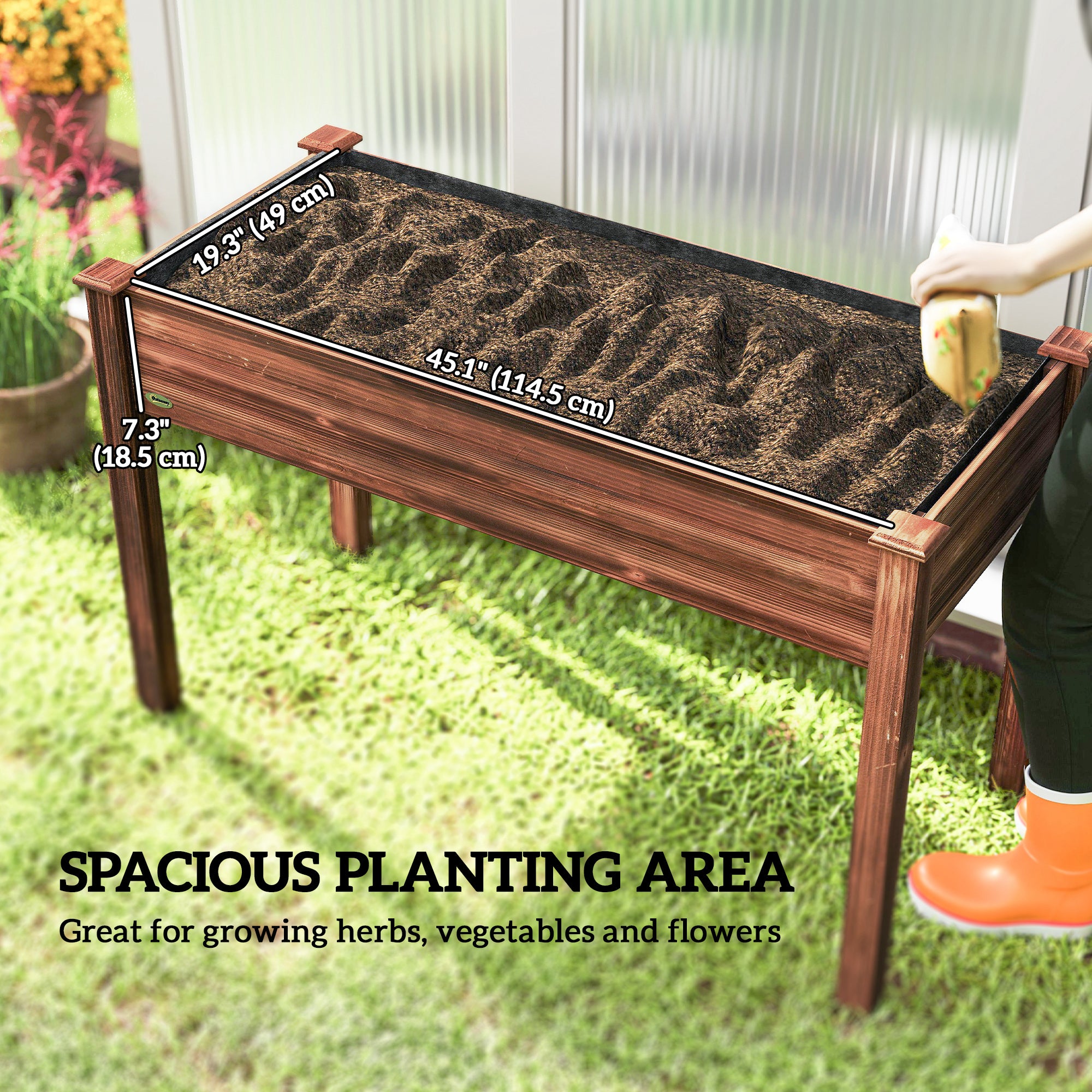 48" x 22" x 30" Wooden Patio Raised Garden Bed Planter, Elevated Planter Box with Legs, Carbonized