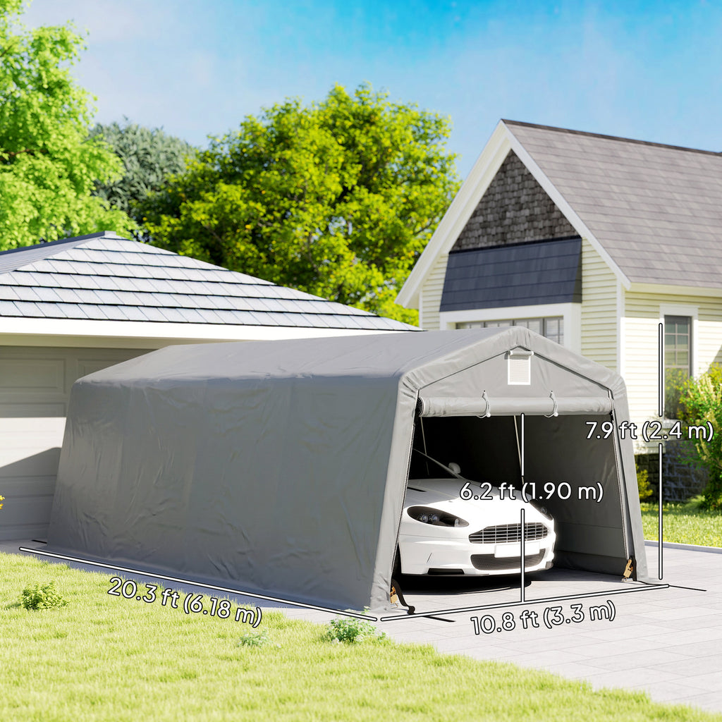 11' x 20' Portable Garage, Heavy Duty Carport Canopy with Ventilation Windows and Large Roll-up Door, Grey