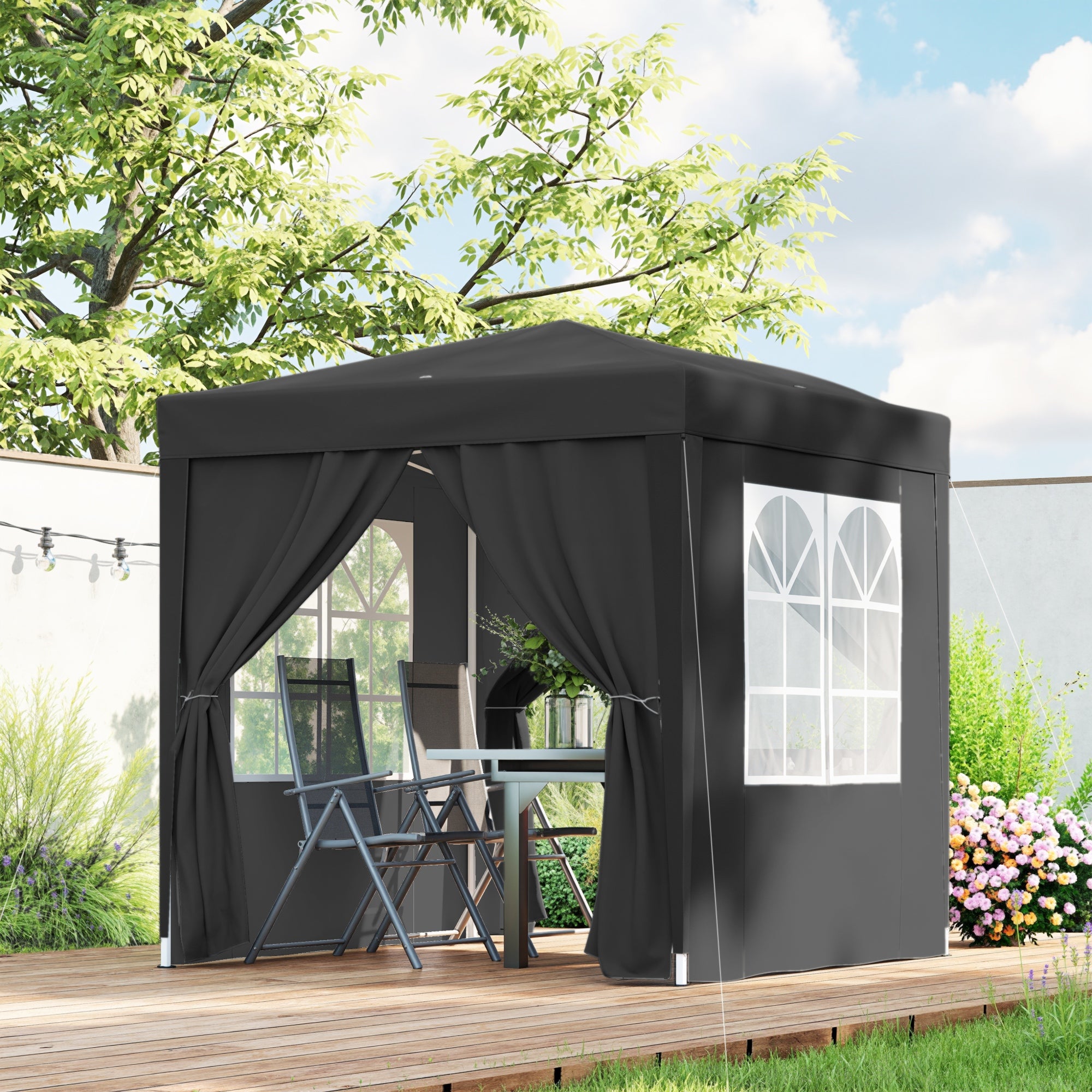 6.6'x6.6' Pop Up Canopy Tent with Sidewalls, Instant Sun Shelter Camping Gazebo with Carry Bag, Black