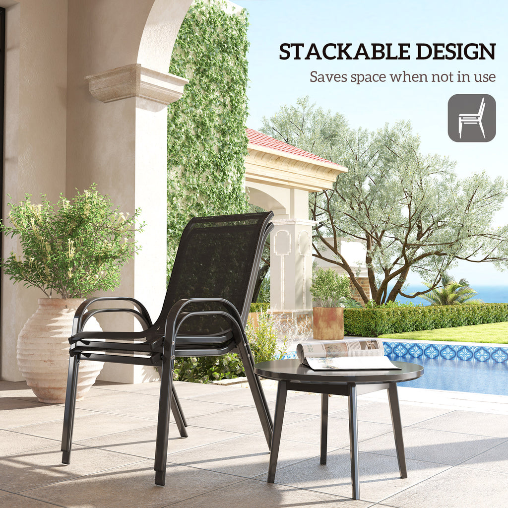 Set of 2 Outdoor Dining Chairs, Stackable Lawn Chairs with High Back, Breathable Mesh Seat for Garden Porch, Black