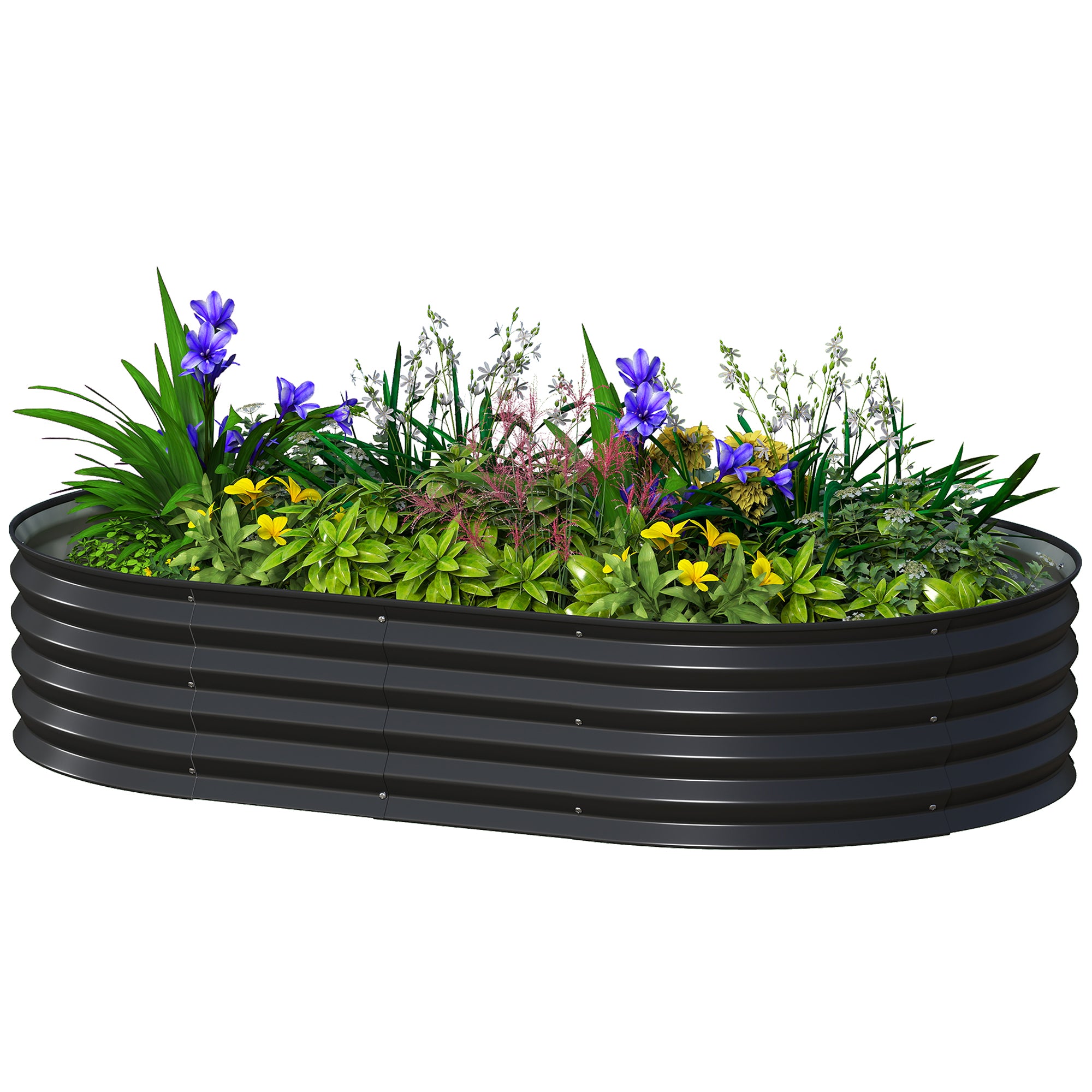 5' x 3' x 1' Large Outdoor Planter Box, Galvanized Raised Garden Bed with Metal Plant Stake, Black