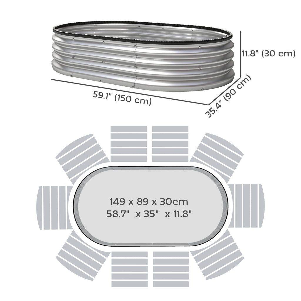 Galvanized Raised Garden Bed, 5 x 3 x 1 ft Modular Metal Garden Beds with Rubber Strip Edging, Silver
