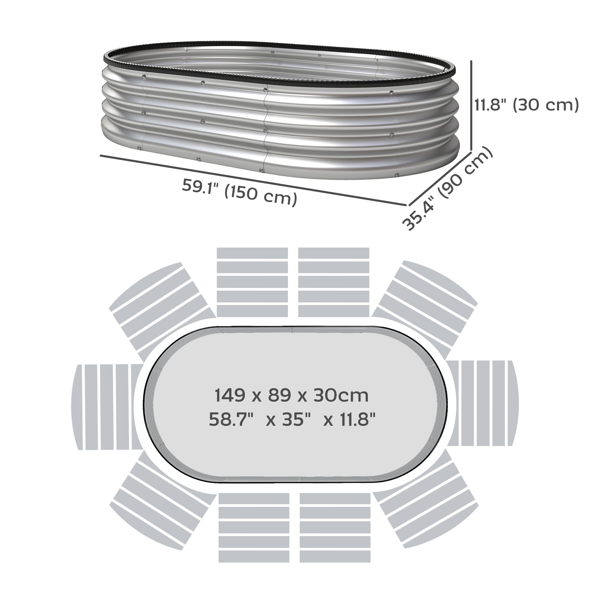 Galvanized Raised Garden Bed, 5 x 3 x 1 ft Modular Metal Garden Beds with Rubber Strip Edging, Silver