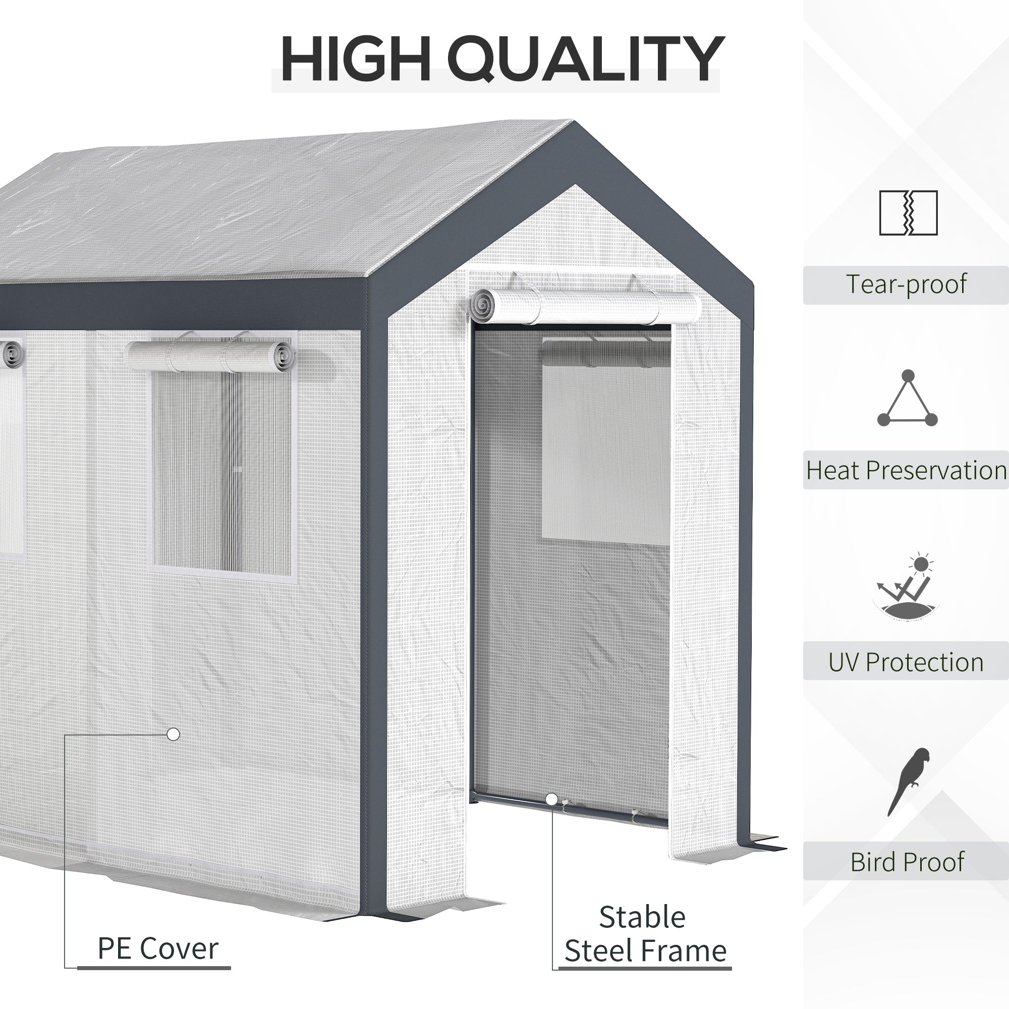8' x 6' x 7.5' Heavy-duty Walk-in Greenhouse Outdoor Vegetable Plants Growing Warm House Seed Plant Growth Tent Polytunnel Shelter White