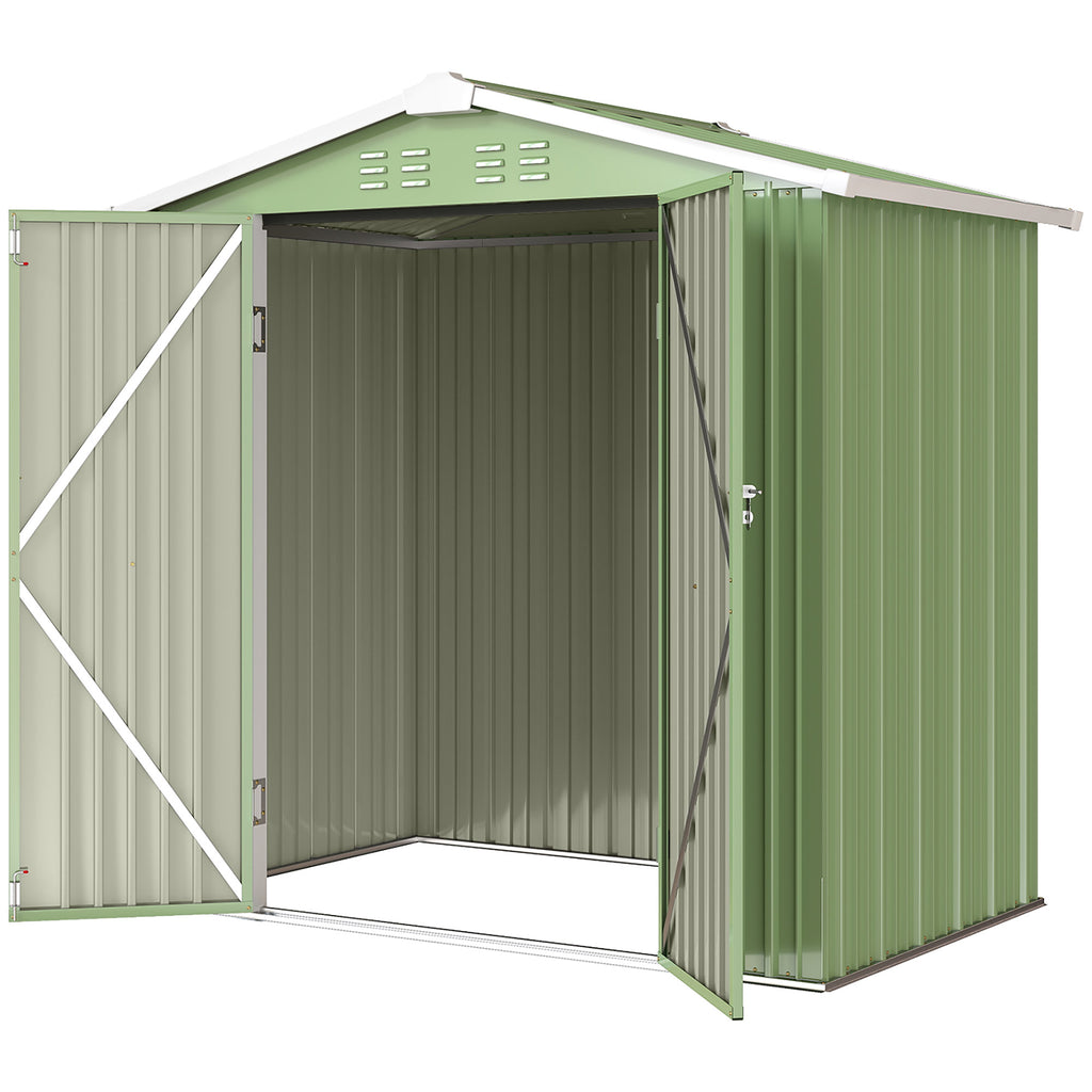 6.5' x 4'  Outdoor Storage Shed, Metal Garden Shed with Lockable Double Doors, 4 Vents, Light Green