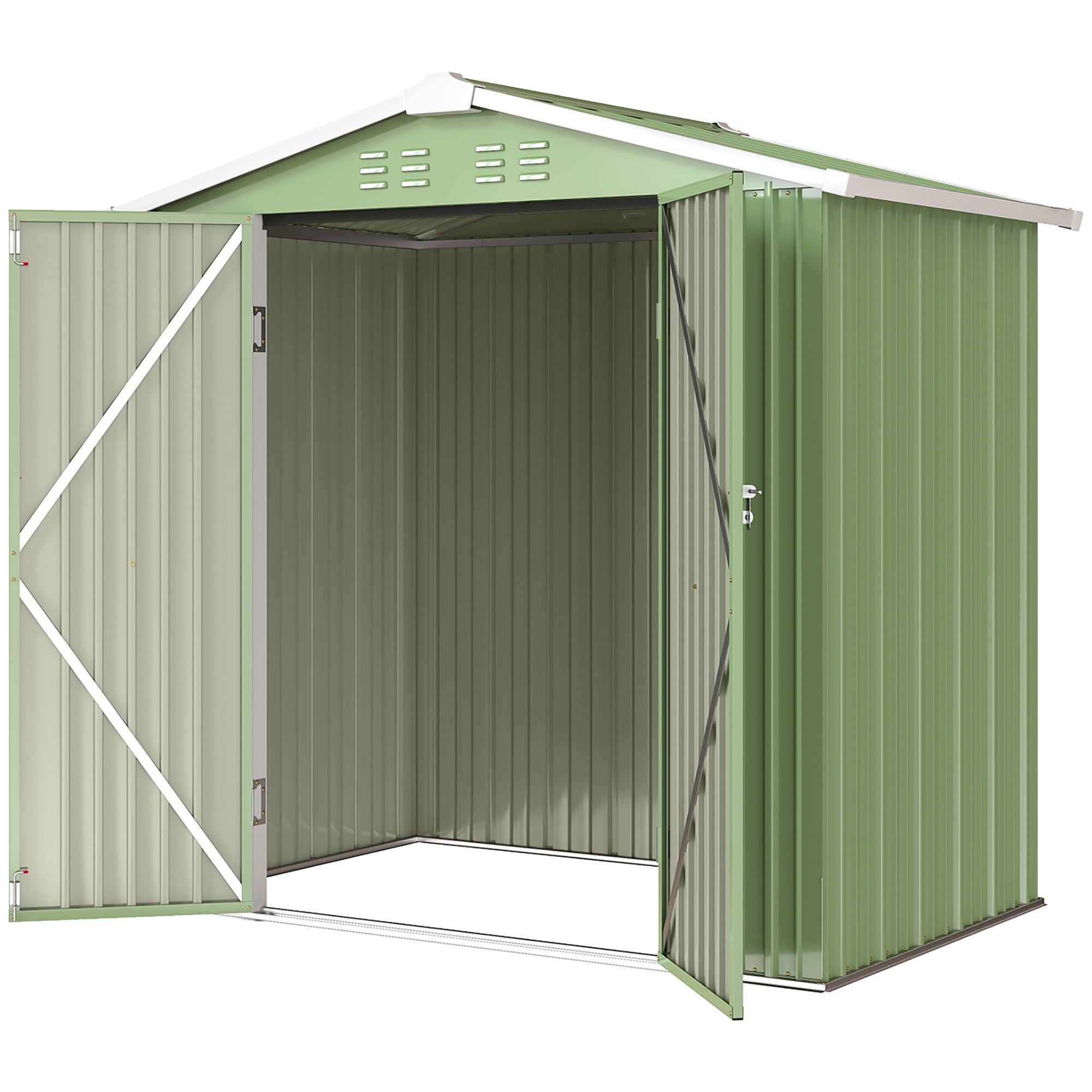 6.5' x 4'  Outdoor Storage Shed, Metal Garden Shed with Lockable Double Doors, 4 Vents, Light Green