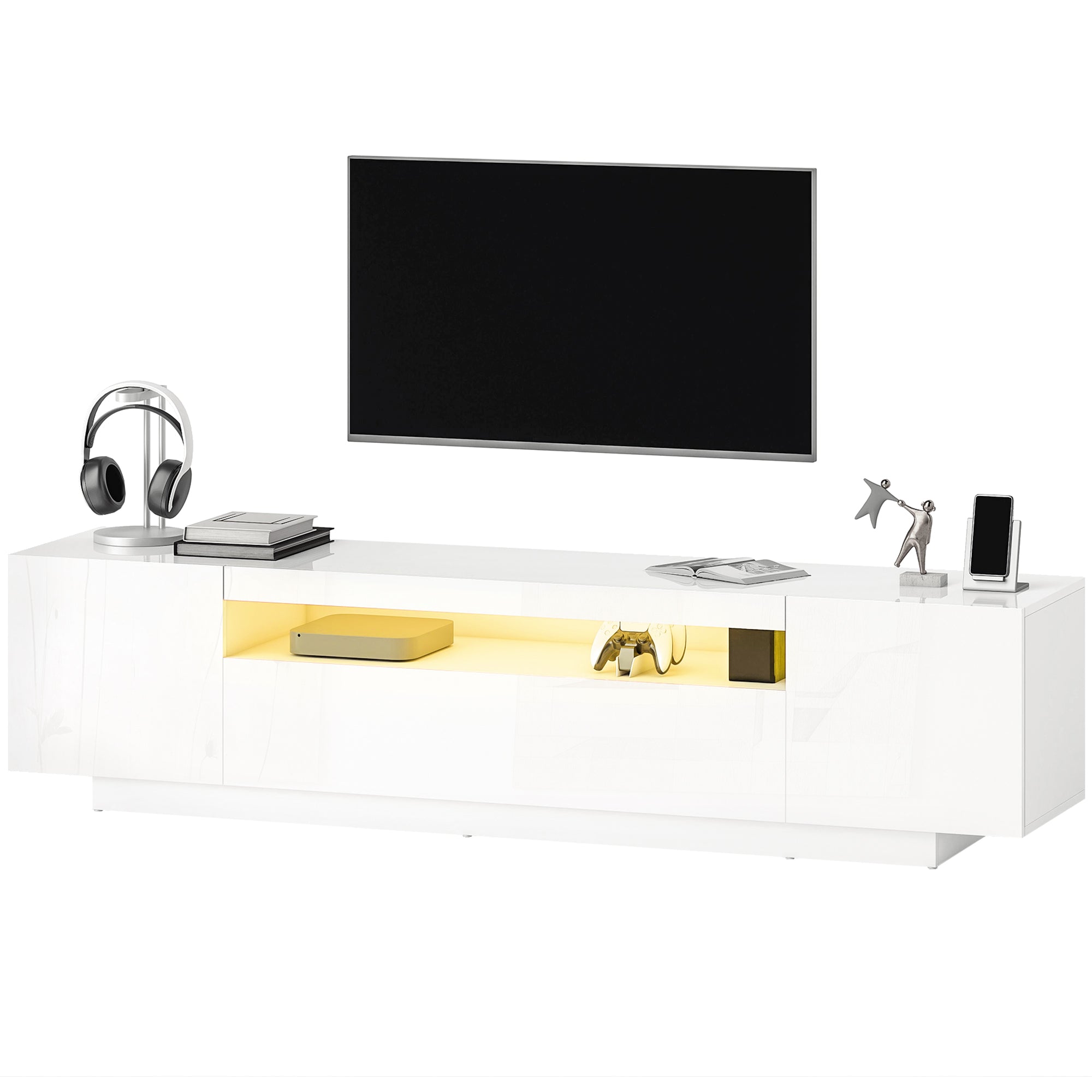 Entertainment Center with RGB LED Lights, TV Stand for 65-85 Inch TV, Modern TV Table for Living Room, High Gloss White