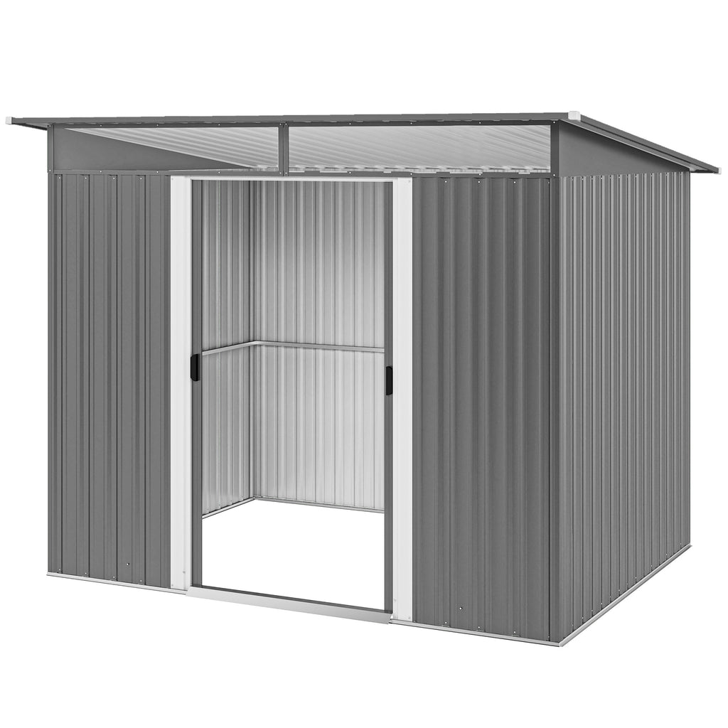 9' x 6.5' Outdoor Metal Garden Shed Utility Tool Storage Steel Backyard Storage House, Light Grey