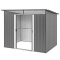 9' x 6.5' Outdoor Metal Garden Shed Utility Tool Storage Steel Backyard Storage House, Light Grey
